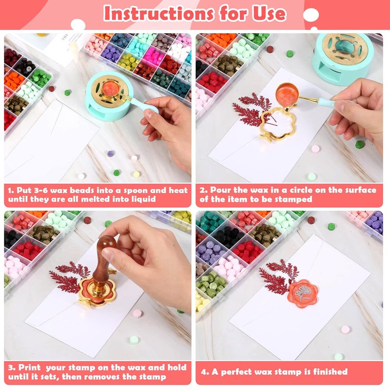 Caffox 1456Pcs Sealing Wax Beads Kit, Letter Wax Seal Stamp, 56 Colors - Image 4